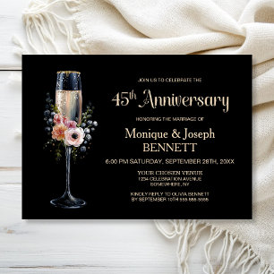 Invitation Verre à Champagne Floral 45e Anniversaire de Maria