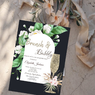Invitation Verre à champagne pailleté Fleurs blanches