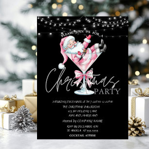 Invitation Verre à Champagne Père Noël Rose Entreprise de Noë