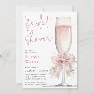 Invitation Verre à champagne rose pour la douche de la mariée