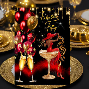Invitation Verre à champagne rouge pour un anniversaire fabul