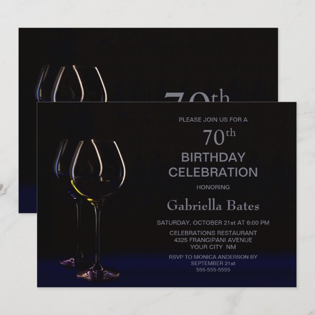 Invitation Verre à vin 70e fête d'anniversaire (Devant / Derrière)
