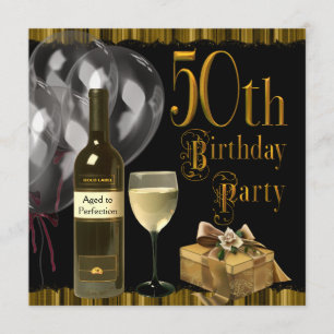 Invitation Verre à vin Bouteille Or 50e anniversaire