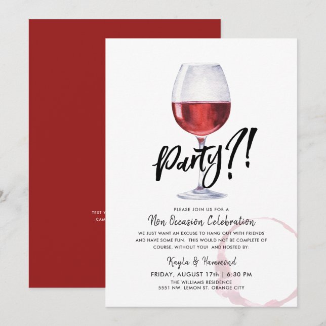 Invitation Verre à vin | Célébration de toute occasion Fête R (Devant / Derrière)