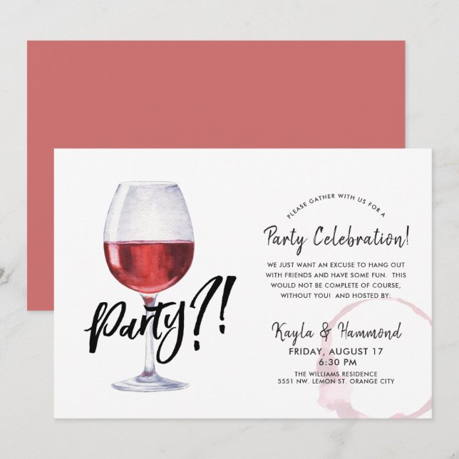 Invitation Verre à vin | Célébration non-Occassion amusante (Devant / Derrière)