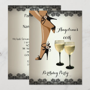 Invitation Verre à vin Chaussures noires Crème Fête d'anniver