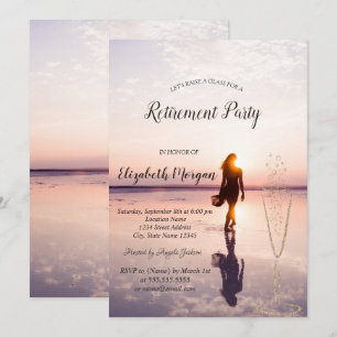 Invitation Verre à vin de fille de plage Retraite