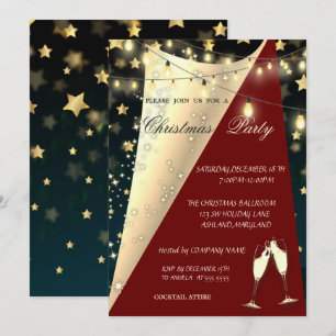Invitation Verre à vin, Étoiles, Lumières Rouge Noir Noël