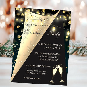 Invitation Verre à vin, Étoiles, Soirée de Noël de l'entrepri