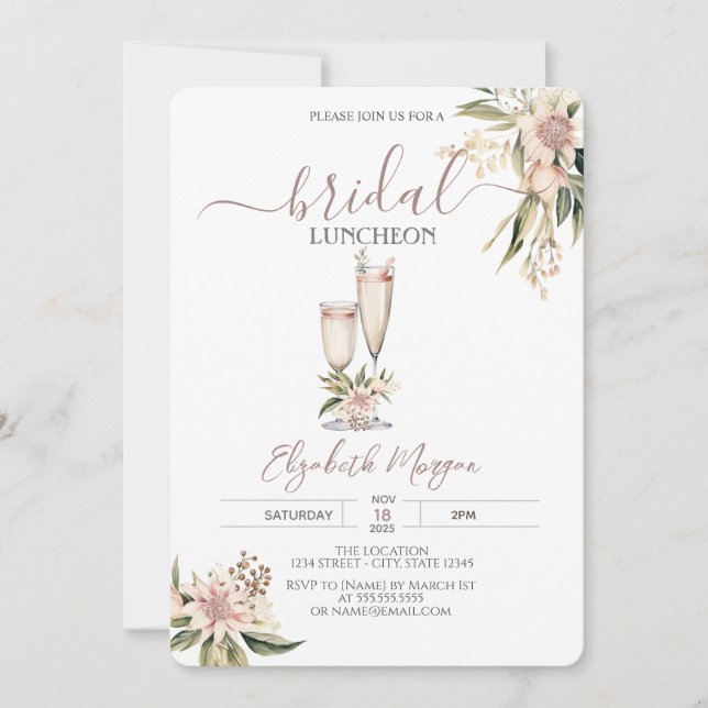 Invitation Verre à vin Fleurs Bourgogne Déjeuner nuptial (Devant)
