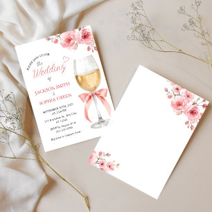 Invitation Verre à vin floral rose aquarelle mariage