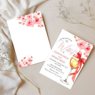 Invitation Verre à vin floral rouge aquarelle mariage
