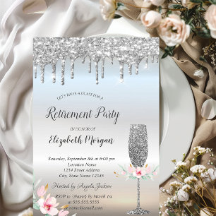 Invitation Verre à vin gouttes de paillettes argentées Fleurs