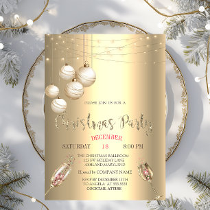 Invitation Verre à vin,Lumières,Boules de Noël Compagnie Or