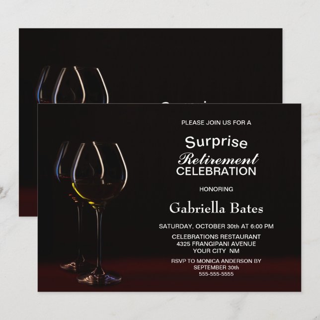 Invitation Verre à vin Parti de retraite surprise (Devant / Derrière)