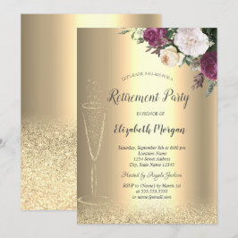 Invitation Verre à vin Parties scintillant or Bokeh Floral Re