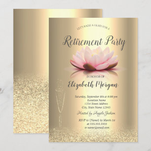 Invitation Verre à vin Parties scintillant or Bokeh Lotus Ret