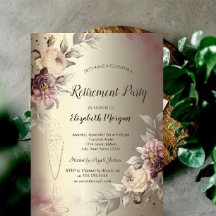 Invitation Verre à vin Rose Champagne Retraite