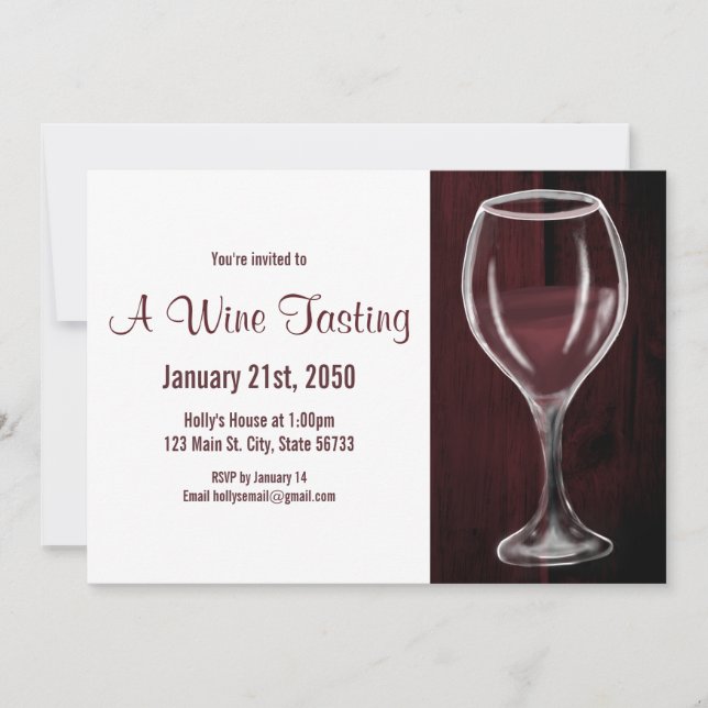 Invitation Verre à vin rouge moitié vide Aquarelle à couche c (Devant)