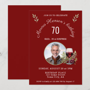 Invitation Verre à vin rouge rustique Olive Photo 50e anniver