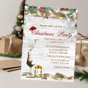 Invitation Verre à vin, sapin présent  Noël d'entreprise 