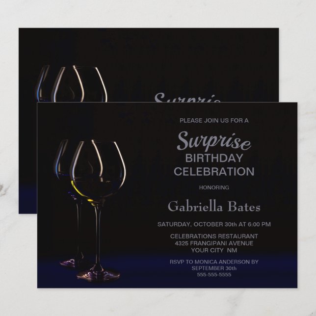 Invitation Verre à vin Surprise fête d'anniversaire (Devant / Derrière)