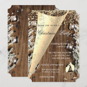 Invitation Verre à vin, Texture de bois  Fête de Noël d'entre