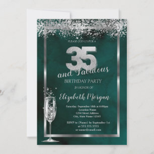 Invitation Verre Champagne Silver Confetti Green 35e