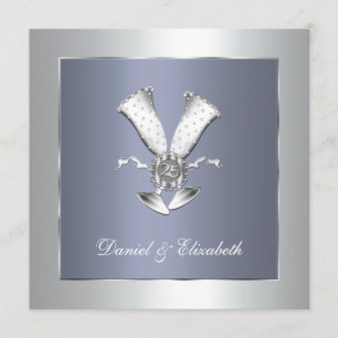 Invitation Verre de Champagne Bleu 25e anniversaire de Mariag