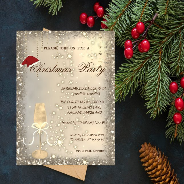 Invitation Verre de champagne Fête de Noël du Père Noël (Créateur téléchargé)