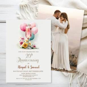 Invitation Verre de Champagne rose 20e anniversaire de Mariag