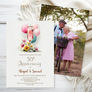 Invitation Verre de Champagne rose 50e anniversaire de Mariag