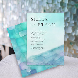 Invitation Verre de mer côtière 2 Lavande Turquoise Mariage é
