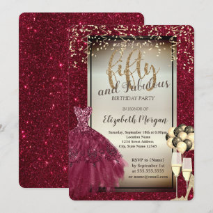 Invitation Verre de parties scintillant, Ballons, Robe rouge 