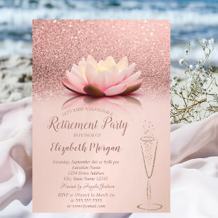 Invitation Verre de retraite en lotus à paillettes or rose Bo