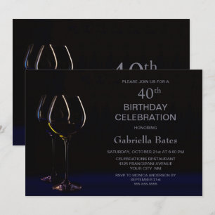 Invitation Verre de vin bleu 40e fête d'anniversaire