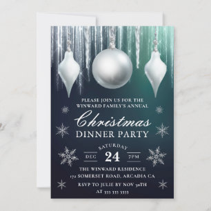 Invitation Verre d'hiver Baubles et Flammes de neige Dîner de