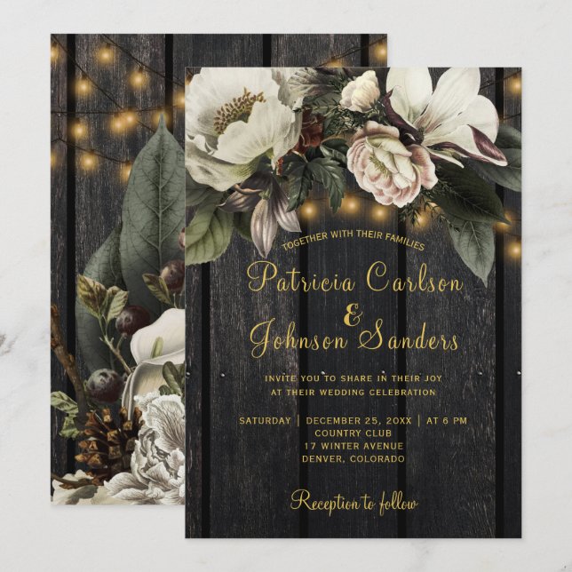 Invitation Verre d'hiver blanc floral rustique bouquet mariag (Devant / Derrière)