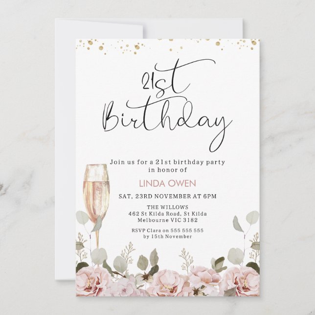 Invitation Verre floral clair 21e anniversaire (Devant)