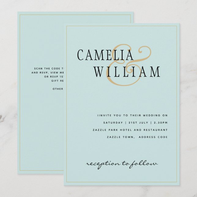 Invitation Verre marin classique Aqua Green Gold Mariage (Devant / Derrière)