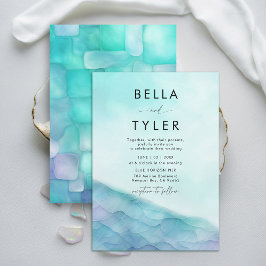 Invitation Verre marin côtier 2 Lavande Turquoise Mariage mod