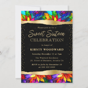 Invitation Verre multicolore et doré pour un Sweet 16