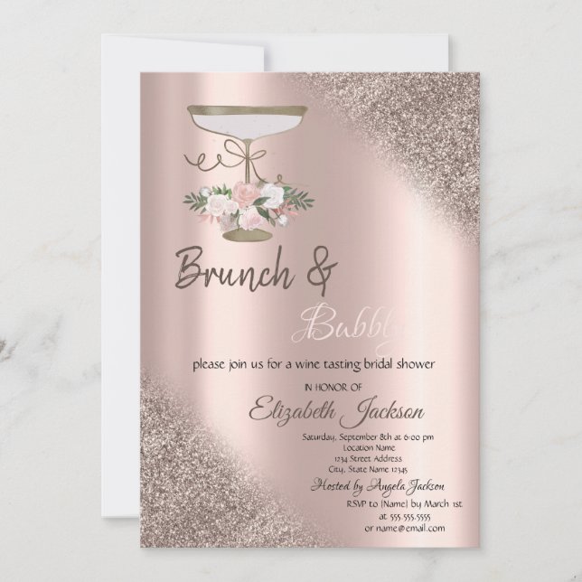 Invitation Verre, Parties scintillant or Rose Bokeh Brunch &  (Devant)