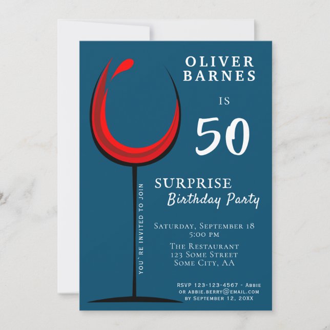 Invitation Verre rouge moderne 50e anniversaire Surprise Part (Devant)