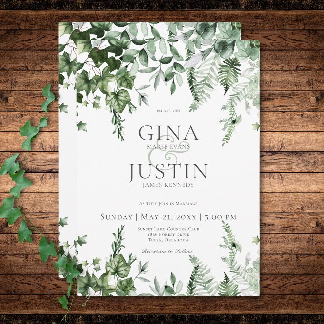 Invitation Verre rustique & Sage Mariage de verdure (Rustic Ivy & Sage Greenery Wedding Invitation)