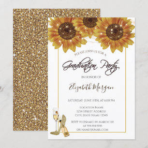 Invitation Verre, Talons Hauts Tournesols Paillettes Fête de