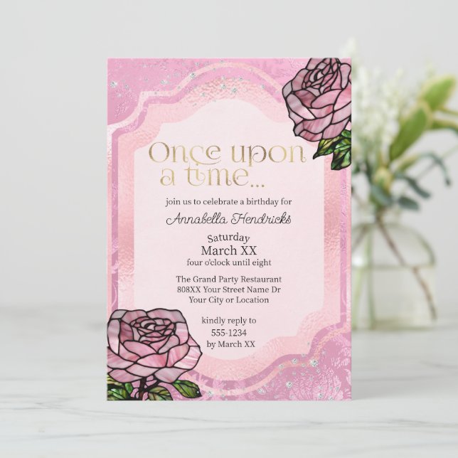 Invitation Verre tendu Roses Roses Roses Roses Dormir Beauté  (Debout devant)