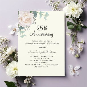 Invitation Verre vert floral 25e anniversaire mariage