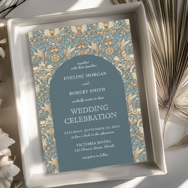 Invitation Verre vert poussiéreux tendance floral Art Nouveau (Trendy dusty green ivory floral Art Nouveau Invitation)