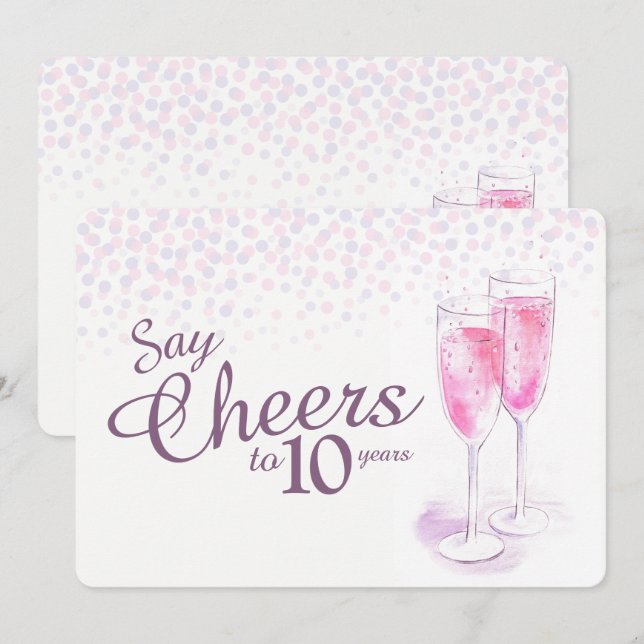 Invitation Verres à champagne aquarelle Cheers anniversaire d (Devant / Derrière)